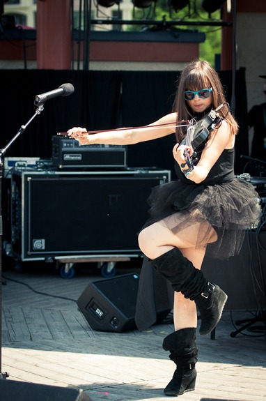 Vancouver band Violin vs. Vinyl featuring Kytami, performing at Keloha 2012 in Kelowna, BC, photo by Emilee Zaitsoff of Electrify Photography