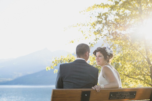 bride and groom at slocan lake by kootenay wedding photographer electrify photography