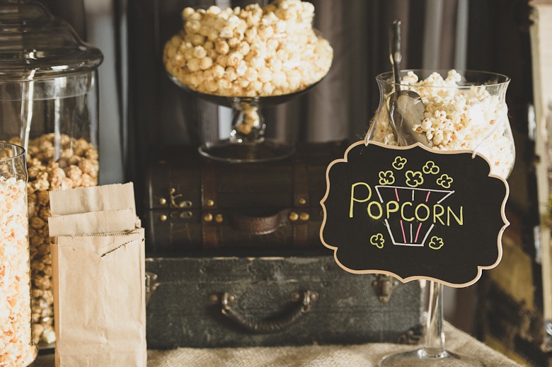 popcorn decor at vintage okanagan wedding by nelson, kelowna, bc, wedding photographer electrify photography