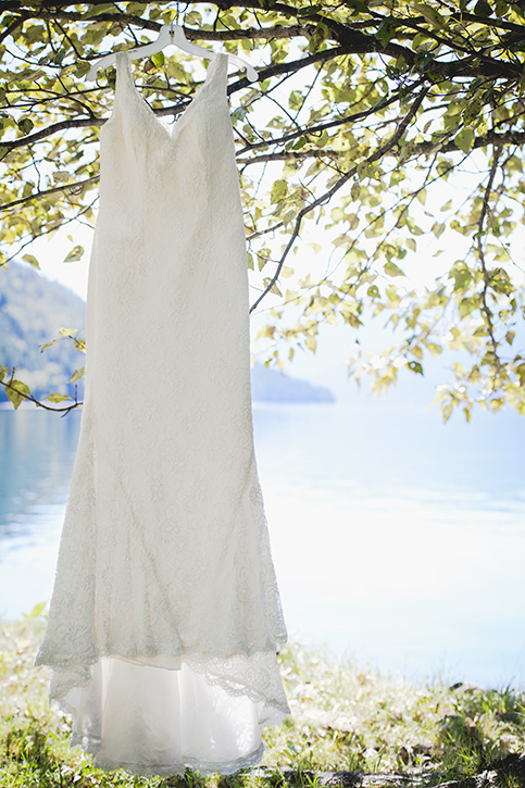 Vintage style lace dress at rustic Kootenay Wedding by Electrify Photography.