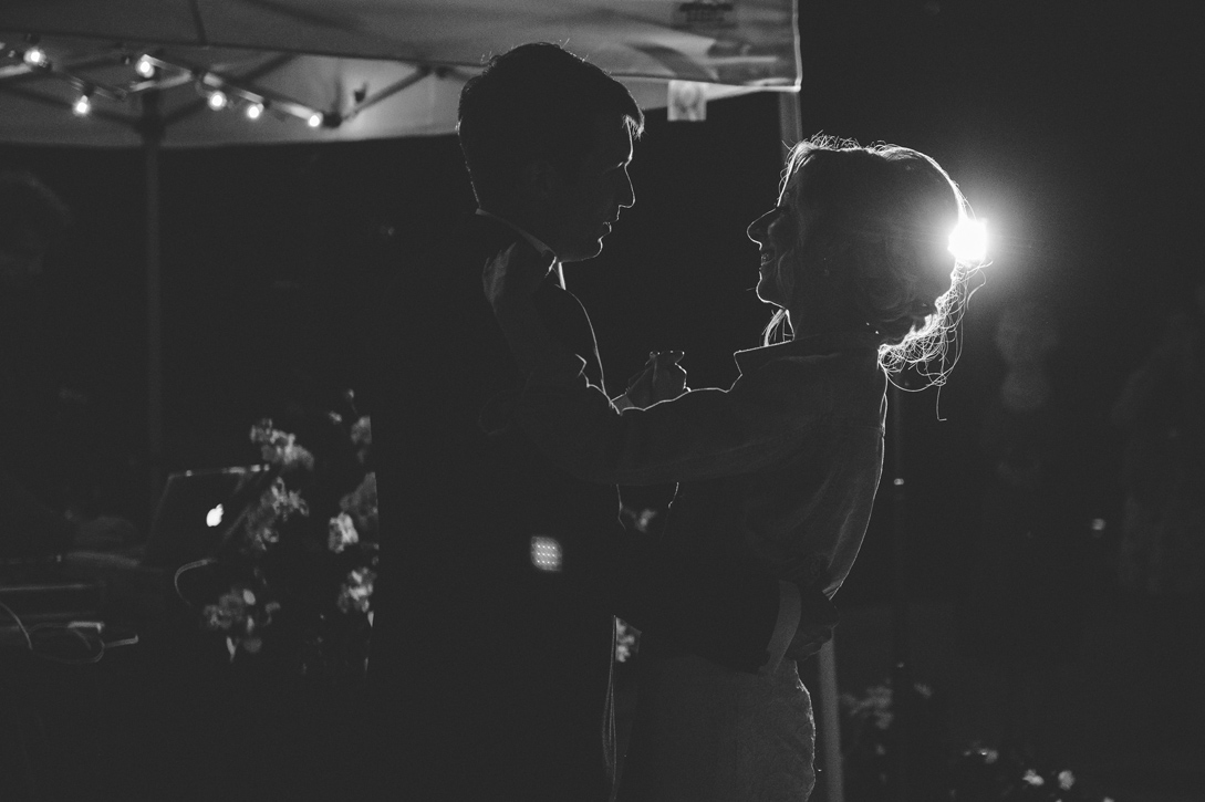 Romantic backlit first dance in black and white, red moutain, rossland, by Nelson BC Kootenay wedding photographer Emilee Zaitsoff of Electrify Photograph