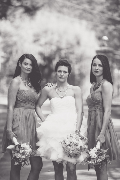 Bridesmaids looking classy and stylish, high fashion, short haired bride and short wedding dress, by Nelson BC Kootenay wedding photographer Emilee Zaitsoff of Electrify Photograph