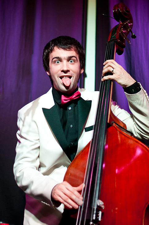 Alex Morissette of The Lost Fingers shreds bass at the Royal in Nelson, BC, photo by Electrify Photography